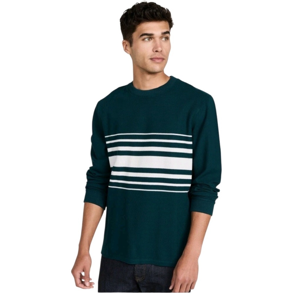 NWT Club Monaco Sweater knit 100% cotton Teal Pique Stripe Crew Neck XXL